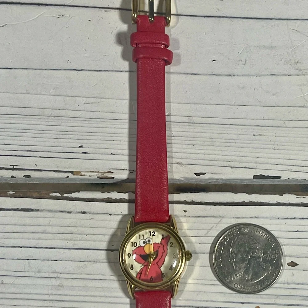 NEW BATTERY Vintage 90's Elmo Sesame Street Fantasma‎ Watch Red Leather Band